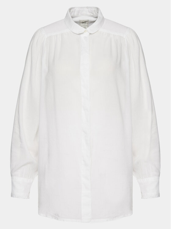 Lee Lee Риза Shirred 112351208 Бял Relaxed Fit