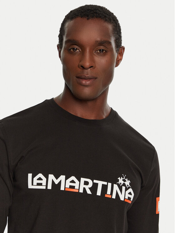 La Martina La Martina Pikkade varrukatega T-särk ZMR008 JS206 Must Regular Fit