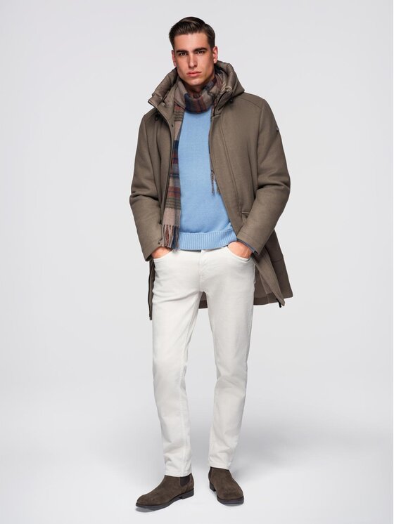 Ombre Ombre Płaszcz zimowy OM-COWC-0132 Brązowy Regular Fit
