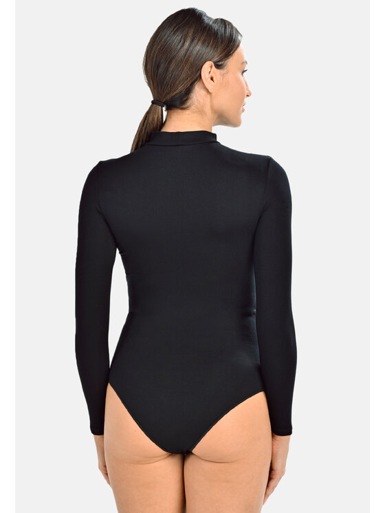 Teyli Teyli Body damskie z długim rękawem Elli Czarny Regular Fit