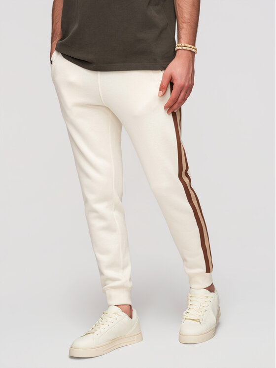 Ombre Ombre Spodnie dresowe P1519 Kremowy Regular Fit