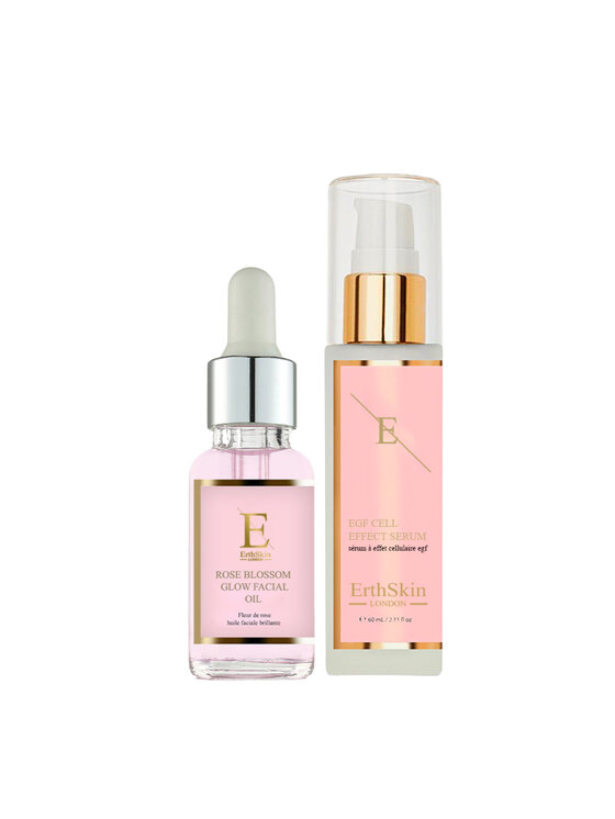 Serum Erthskin London, SERUM EGF CELL EFFECT + Rozświetlający olejek do twarzy z kwiatu róży