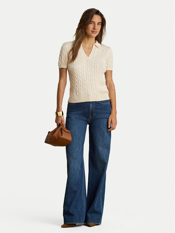 LAUREN RALPH LAUREN LAUREN RALPH LAUREN Тениска с яка и копчета 200P14041001 Кремав Regular Fit