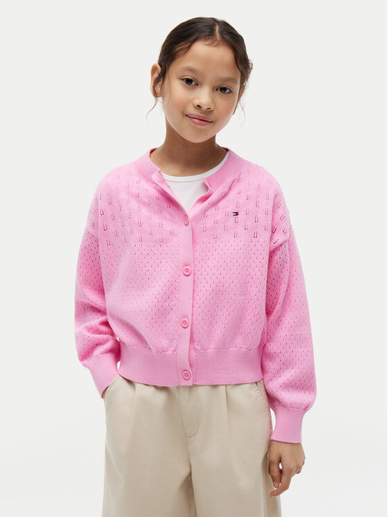 Tommy Hilfiger Cardigan Pointelle KG0KG09503 Roz deschis Relaxed Fit