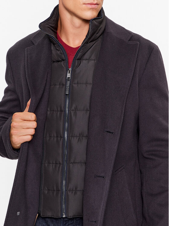 BOSS Boss Płaszcz wełniany H-Hyde-Bib-234 50502250 Granatowy Slim Fit