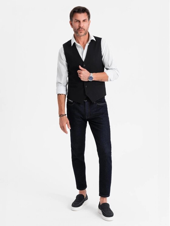 Ombre Ombre Kamizelka garniturowa OM-BLZV-0142 Czarny Slim Fit