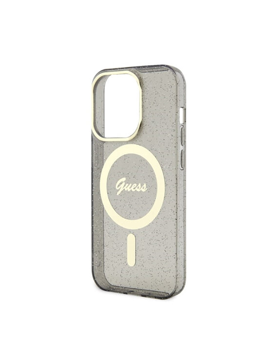 Guess Guess Etui na telefon Glitter Gold MagSafe Czarny