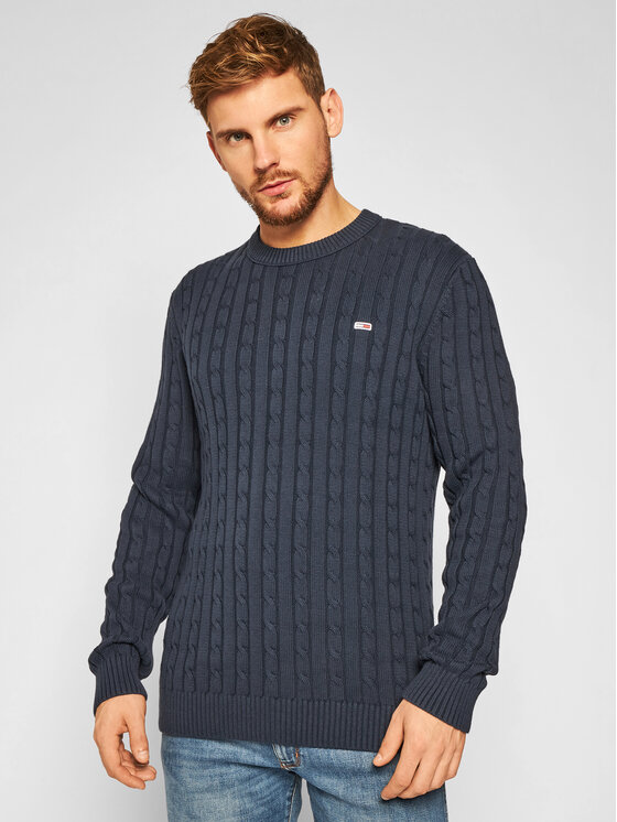 Tommy Jeans Svetr Essential Cable DM0DM08807 Tmavomodr Regular