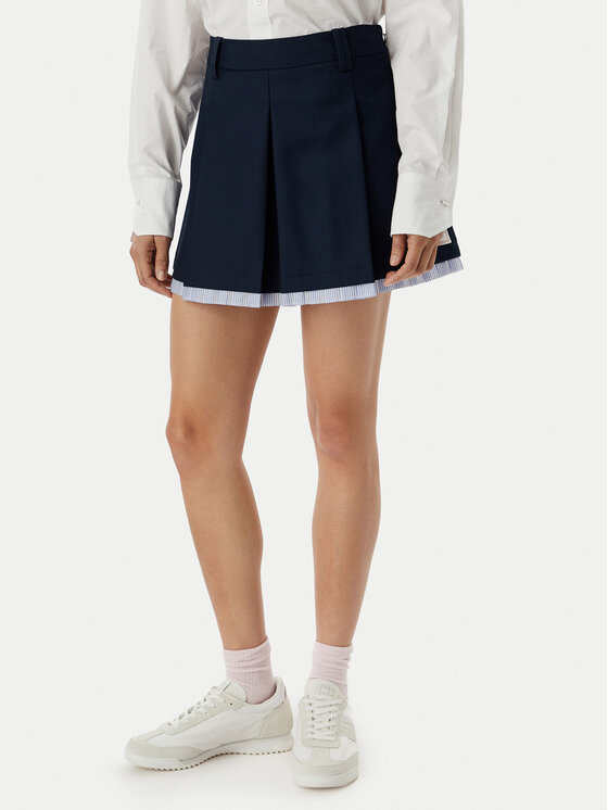 Tommy Jeans Fustă trapez Varsity Pleated DW0DW22758 Bleumarin Regular Fit