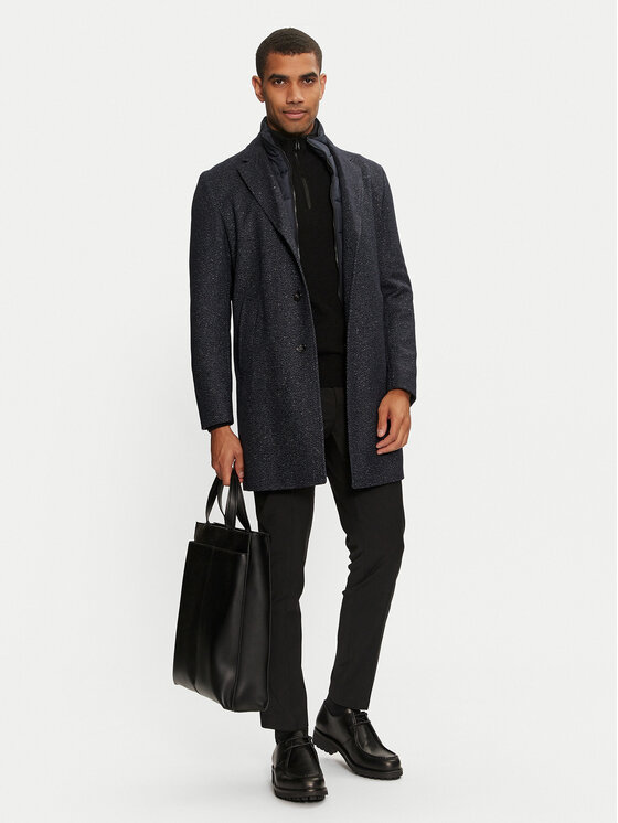 BOSS Boss Płaszcz wełniany H-hyde 50528177 Granatowy Slim Fit