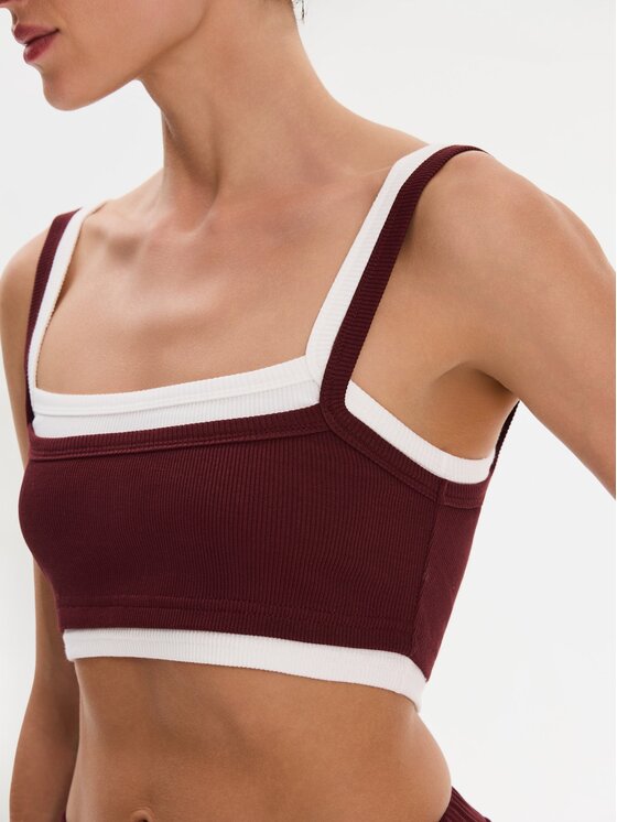Nudyess Nudyess Top Lisa z prążka Bordowy Slim Fit
