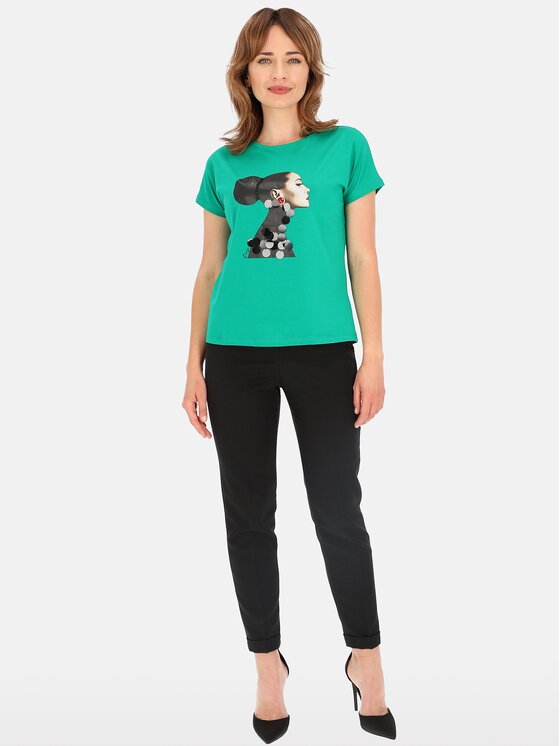 Perso Perso T-Shirt TCE246000F Zielony Regular Fit