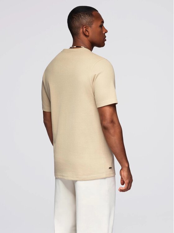 Ombre Ombre T-Shirt OM-TSCT-0197 Beżowy Regular Fit