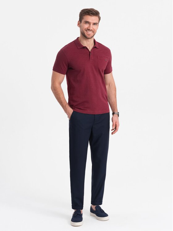 Ombre Ombre Kalhoty z materiálu OM-PACP-0157 Tmavomodrá Chino Fit