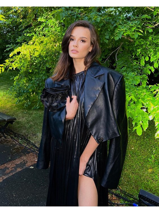 Chérir Paris Chérir Paris Marynarka Krótka marynarka ze skóry naturalnej Czarny Oversize