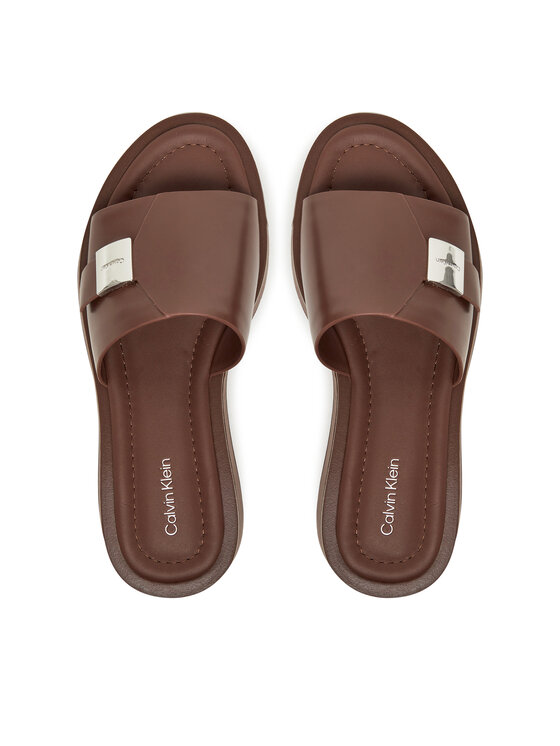 Calvin Klein Calvin Klein Šľapky Flatform Slide W/Ck Hw - Lth HW0HW02368 Hnedá