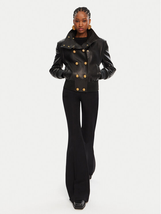 Balmain Balmain Bőrkabát DF0TH275LC62 Fekete Regular Fit