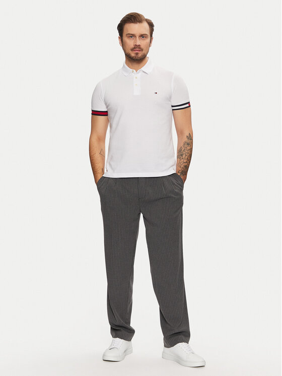 Tommy Hilfiger Tommy Hilfiger Поло Flag Cuff MW0MW37518 Білий Slim Fit