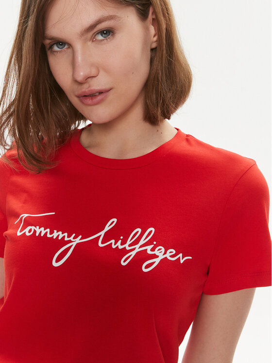 Tommy Hilfiger Tommy Hilfiger Tricou Signature WW0WW41674 Roșu Regular Fit