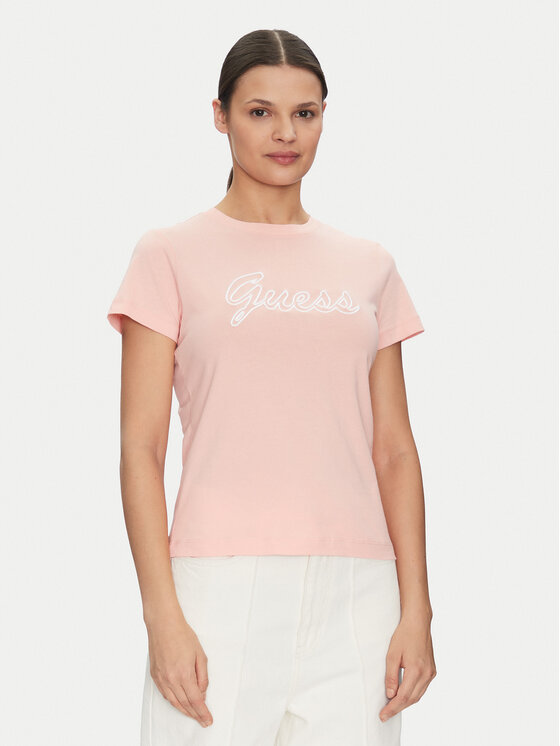 Guess Guess Marškinėliai V5GI02 K9RM1 Rožinė Slim Fit