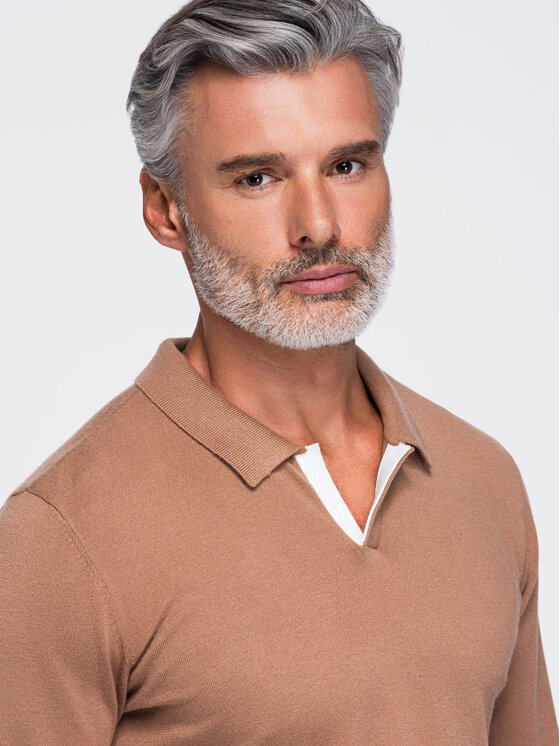 Ombre Ombre Longsleeve OM-POLS-0138 Brązowy jasny Regular Fit