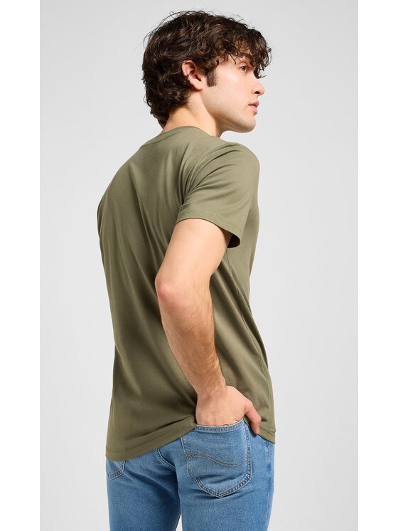 Lee Lee T-Shirt Regular Tee Woven Label Zielony Regular Fit