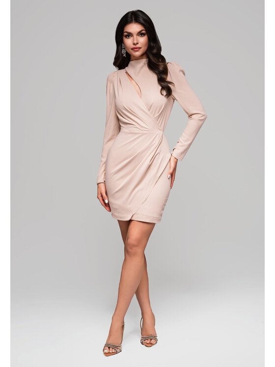 Ombre Ombre Sukienka wieczorowa LA-OM-DLR086 Beżowy Regular Fit
