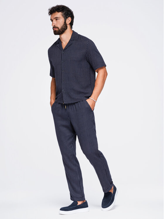 Ombre Ombre Spodnie materiałowe OM-PACP-0311 Granatowy Regular Fit