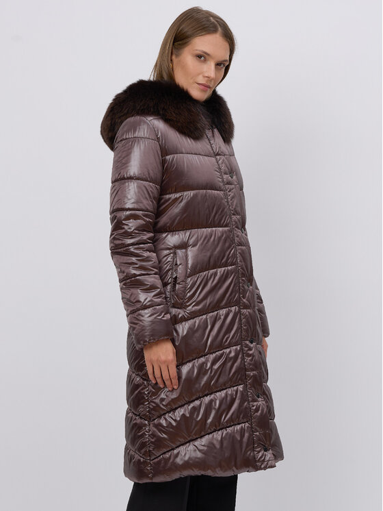 FAN LEATHER Fan Leather Kurtka puchowa Puchowa z Kapturem Brązowy Waisted Fit