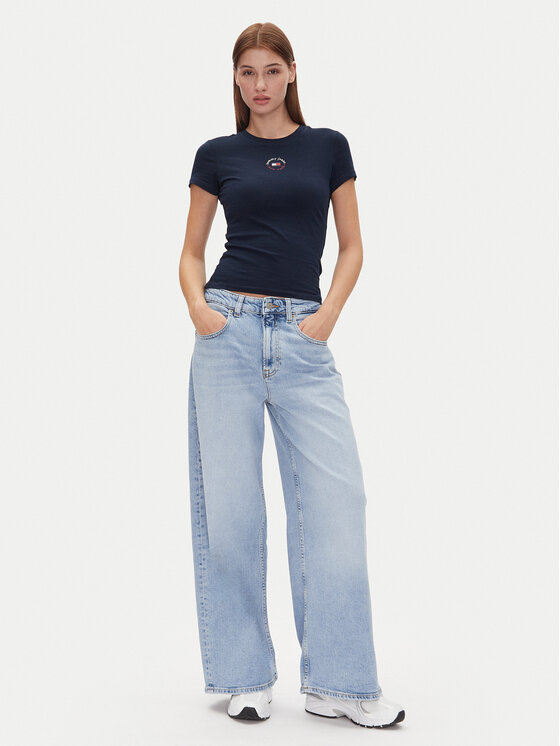 Tommy Jeans Tommy Jeans Tričko Tjw Slim Essential Logo 2 Tee DW0DW20316 Tmavomodrá Regular Fit