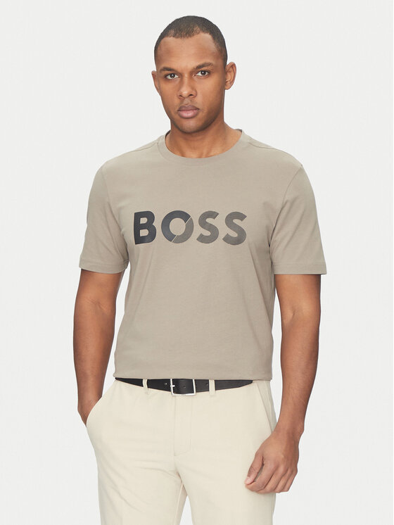 BOSS BOSS Tricou Tape Logo 50530990 Bej Regular Fit