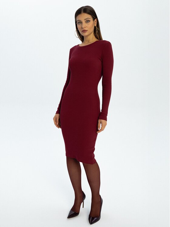 Nudyess Nudyess Sukienka dzianinowa Eos Mimi z prążka Bordowy Fitted Fit