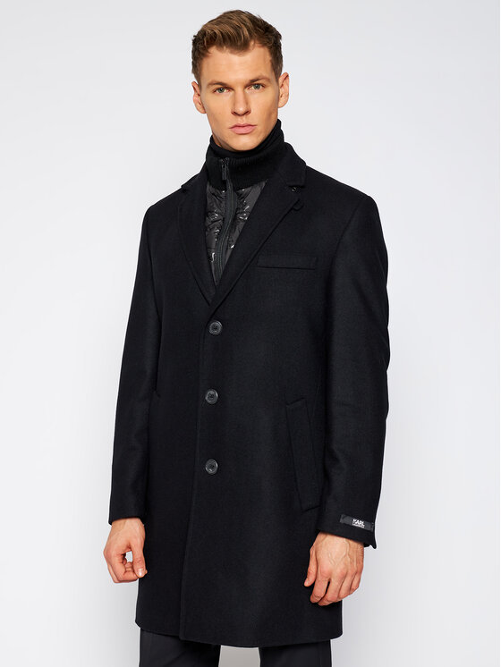 KARL LAGERFELD KARL LAGERFELD Vlněný kabát Twister 455704 502799 Černá Regular Fit