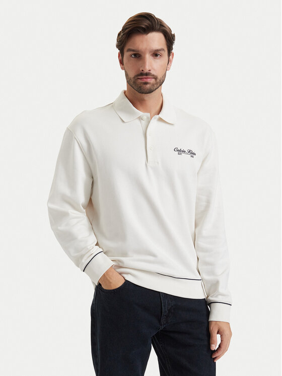 Calvin Klein Jeans Тениска с яка и копчета LV04RG202G Бял Regular Fit