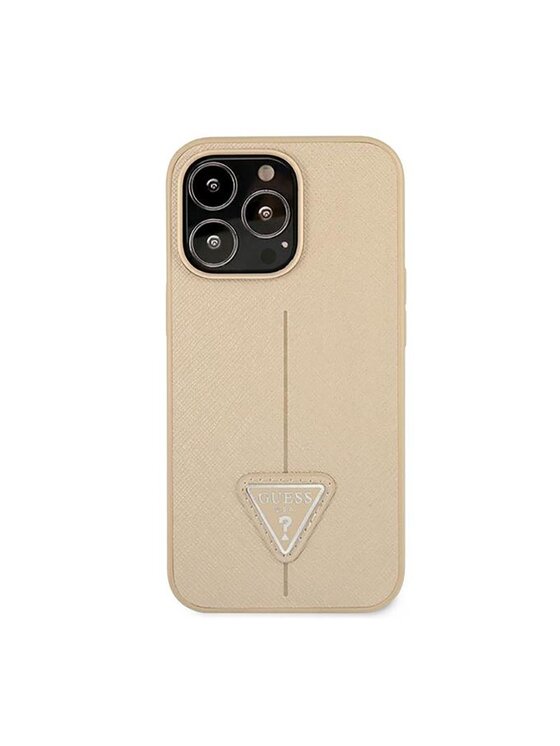 Guess Guess Etui na telefon Saffiano Triangle Logo Case Beżowy