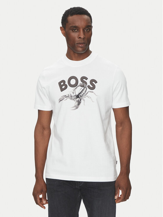 BOSS Tričko Te_Bossfish 50539196 Biela Regular Fit