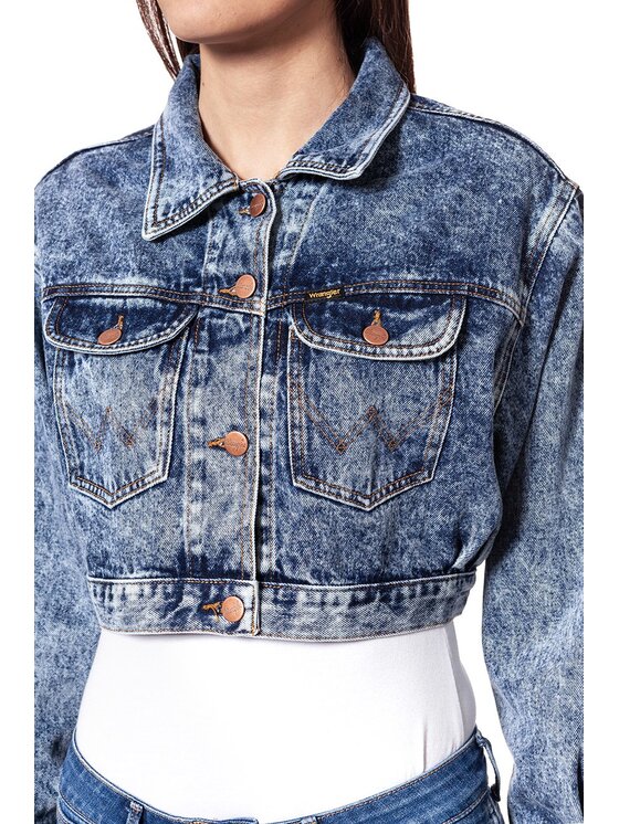 Wrangler Wrangler Kurtka damska CROPPED JACKET Niebieski Regular Fit