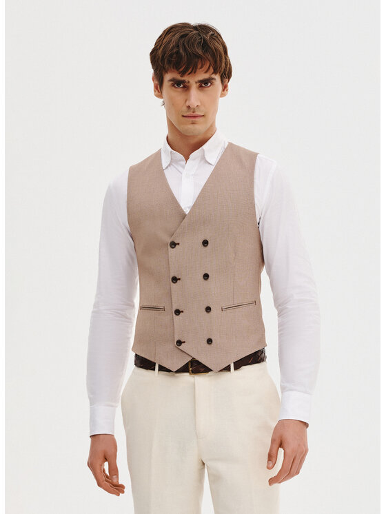 Pako Lorente Pako Lorente Kamizelka P25SF-8X-010 Beżowy Slim Fit