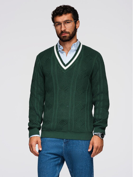 Ombre Ombre Sweter OM-SWSW-0151 Zielony Regular Fit