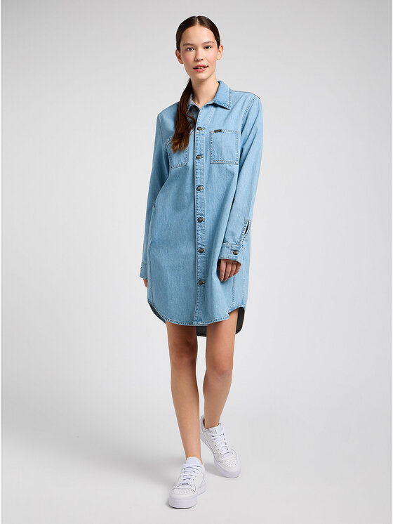 Lee Lee Sukienka codzienna UNIONALL SHIRT DRESS Niebieski Regular Fit