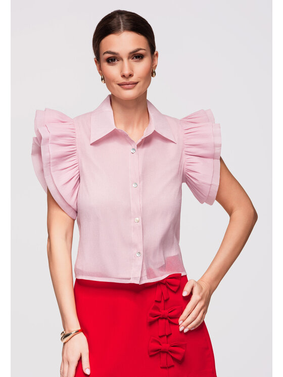 Ombre Ombre Koszula OW-SH-E0037 Różowy Slim Fit