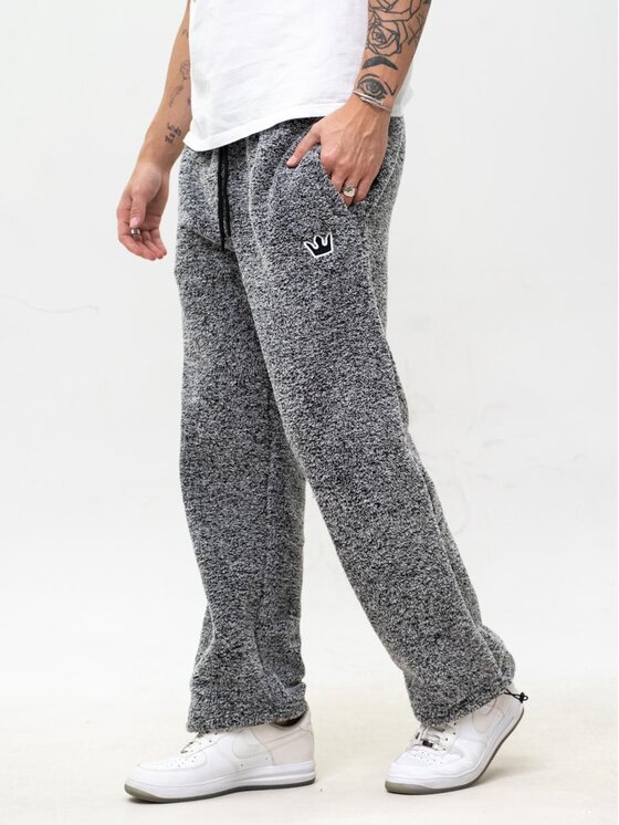 Jigga Wear Jigga Wear Spodnie dresowe Szerokie luźne polarowe futerko sherpa 130703 Szary Baggy Fit