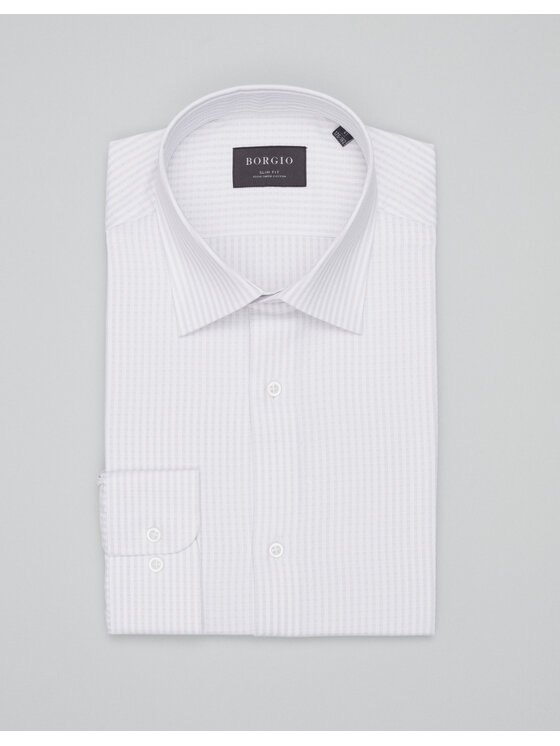 Borgio Borgio Koszula passa_00685 Beżowy Slim Fit