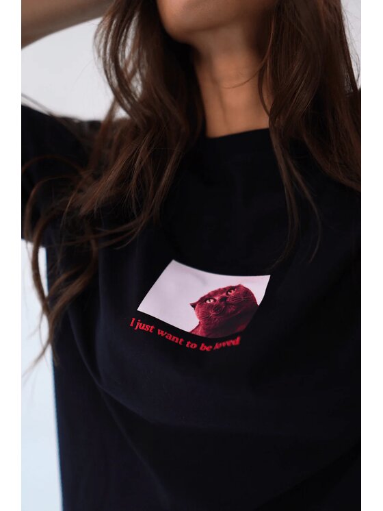 Chiara Wear Chiara Wear T-Shirt T-shirt bawełniany oversize CAT Czarny Oversize