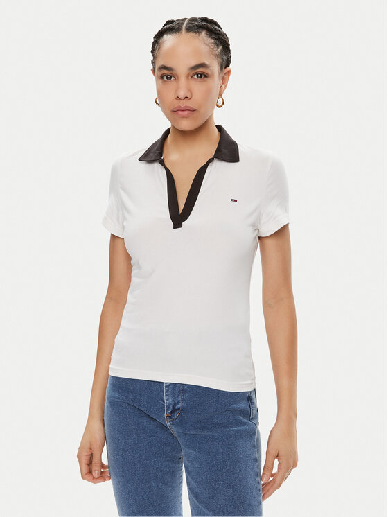 Tommy Jeans Polo Contrast DW0DW17225 Bianco Slim Fit, taglia : L