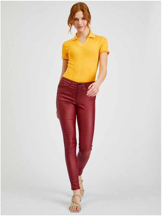 Orsay Orsay Spodnie damskie 319259395000__34 Bordowy Skinny Fit
