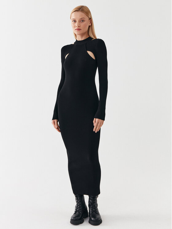 HUGO Hugo Kötött ruha 50493747 Fekete Slim Fit