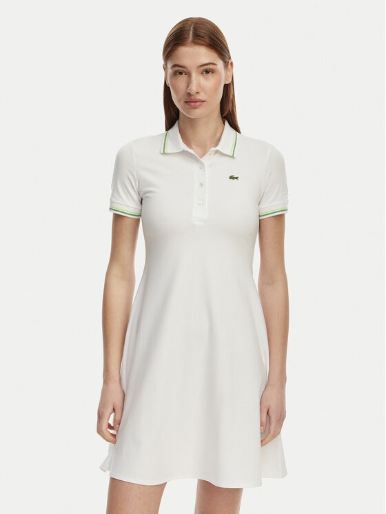 Lacoste Rochie de zi EF5288 Alb Regular Fit