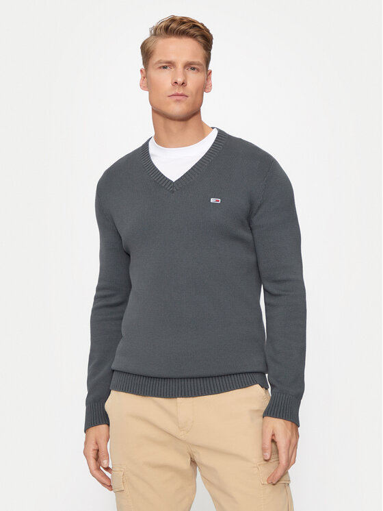 Tommy Jeans Sveter Essential DM0DM19429 Sivá Slim Fit