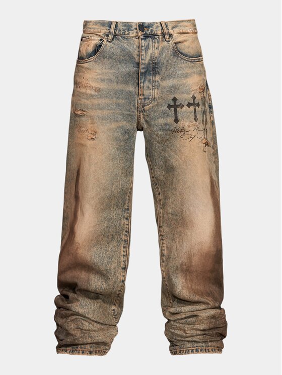 MADE BY SOCIETY MADE BY SOCIETY Spodnie materiałowe DISTORTION WASH - P17238 Niebieski Basic Fit